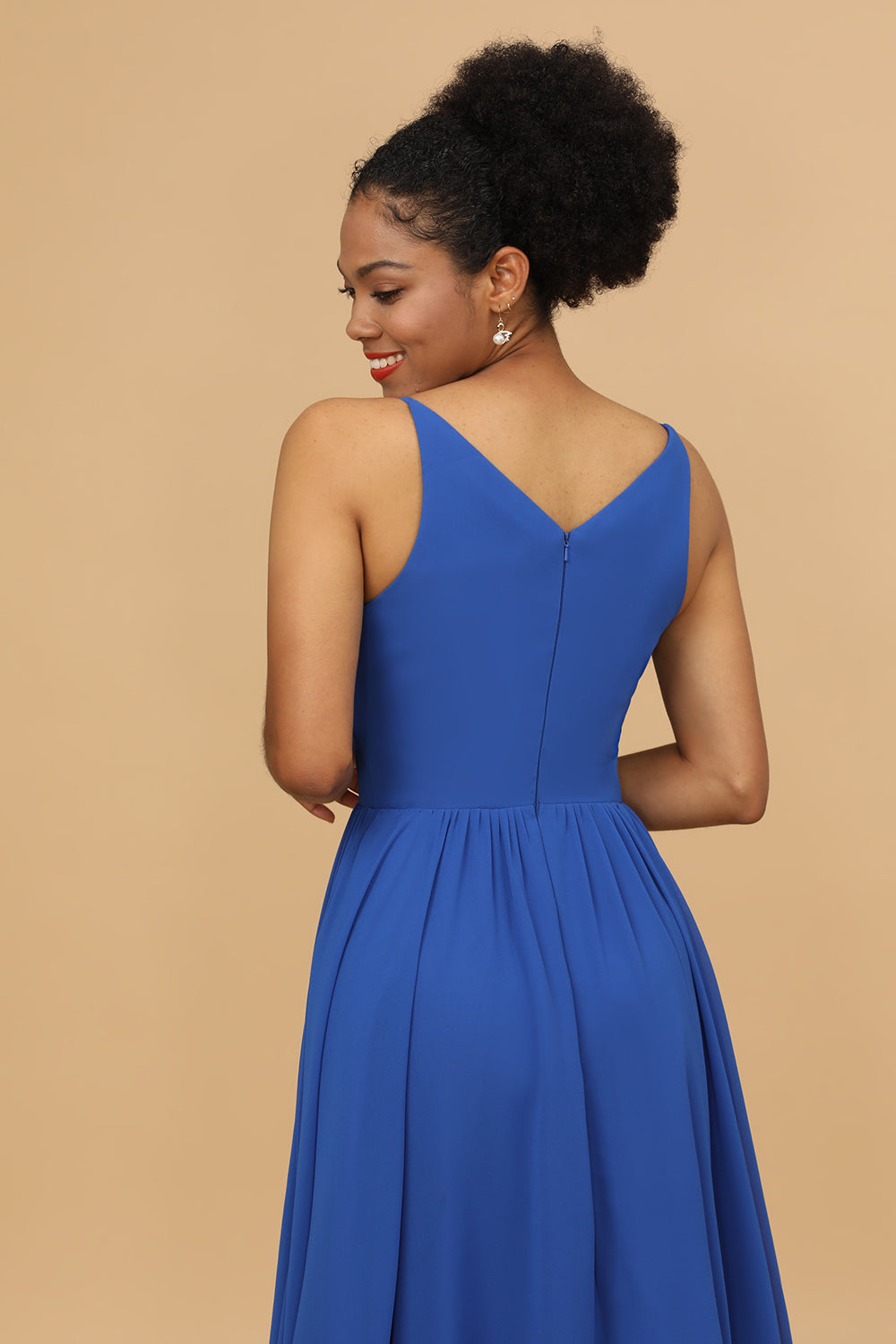 Royal Blue V-Neck Chiffon Bridesmaid Dress Evening Wedding Guest Dresses