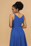 Royal Blue V-Neck Chiffon Bridesmaid Dress Evening Wedding Guest Dresses