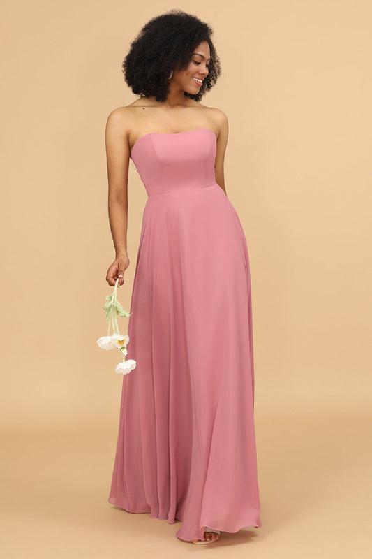 Chiffon A-Linie Blush Brautjungfernkleid Formelle Abend- und Abschlussballkleider Bodenlang