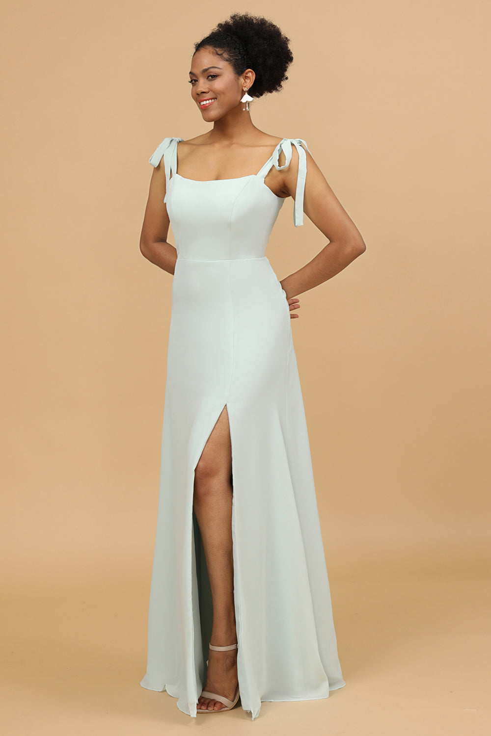 Spaghettiträger Mint Brautjungfernkleid mit Schlitz Formelle Abendkleider Kleider für die Brautmutter