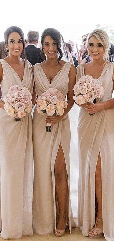 Chiffon Bridesmaid Dresses with Slit, Bridesmaid Dress, Wedding Party Dress, Dresses For Wedding, NB0006 - Promcoming