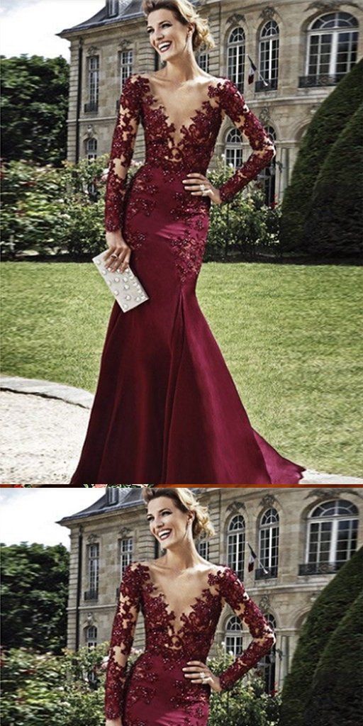 Mermaid Prom Dress with Sleeves, Evening Dress, Winter Formal Dress,Pageant Dance Dresses, Graduation School Party Gown, PC0033 - Promcoming