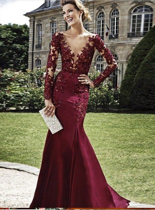 Mermaid Prom Dress with Sleeves, Evening Dress, Winter Formal Dress,Pageant Dance Dresses, Graduation School Party Gown, PC0033 - Promcoming