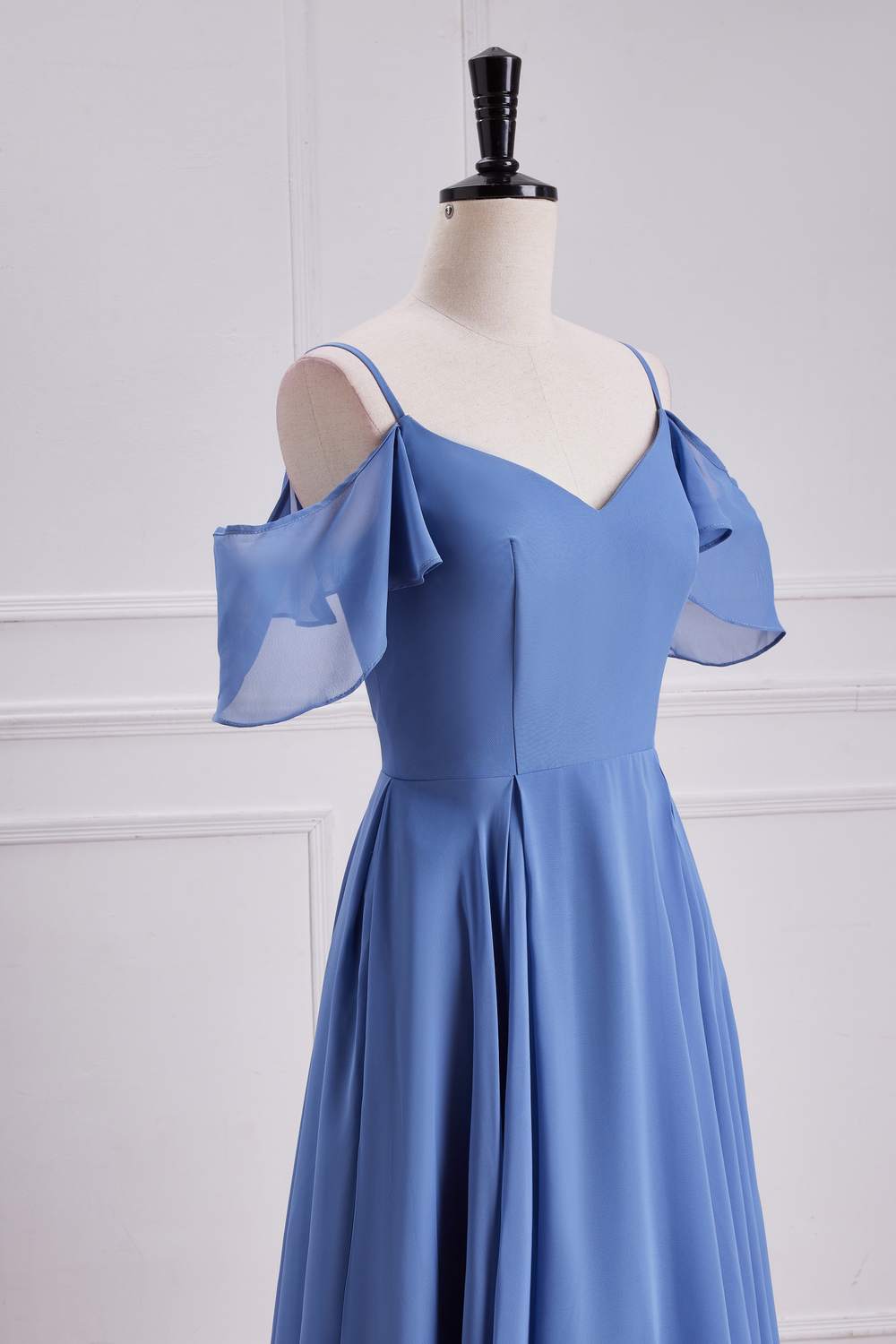 Blue Cold Shoulder A-line Long Bridesmaid Dress Formal Evening Prom Dresses Gowns