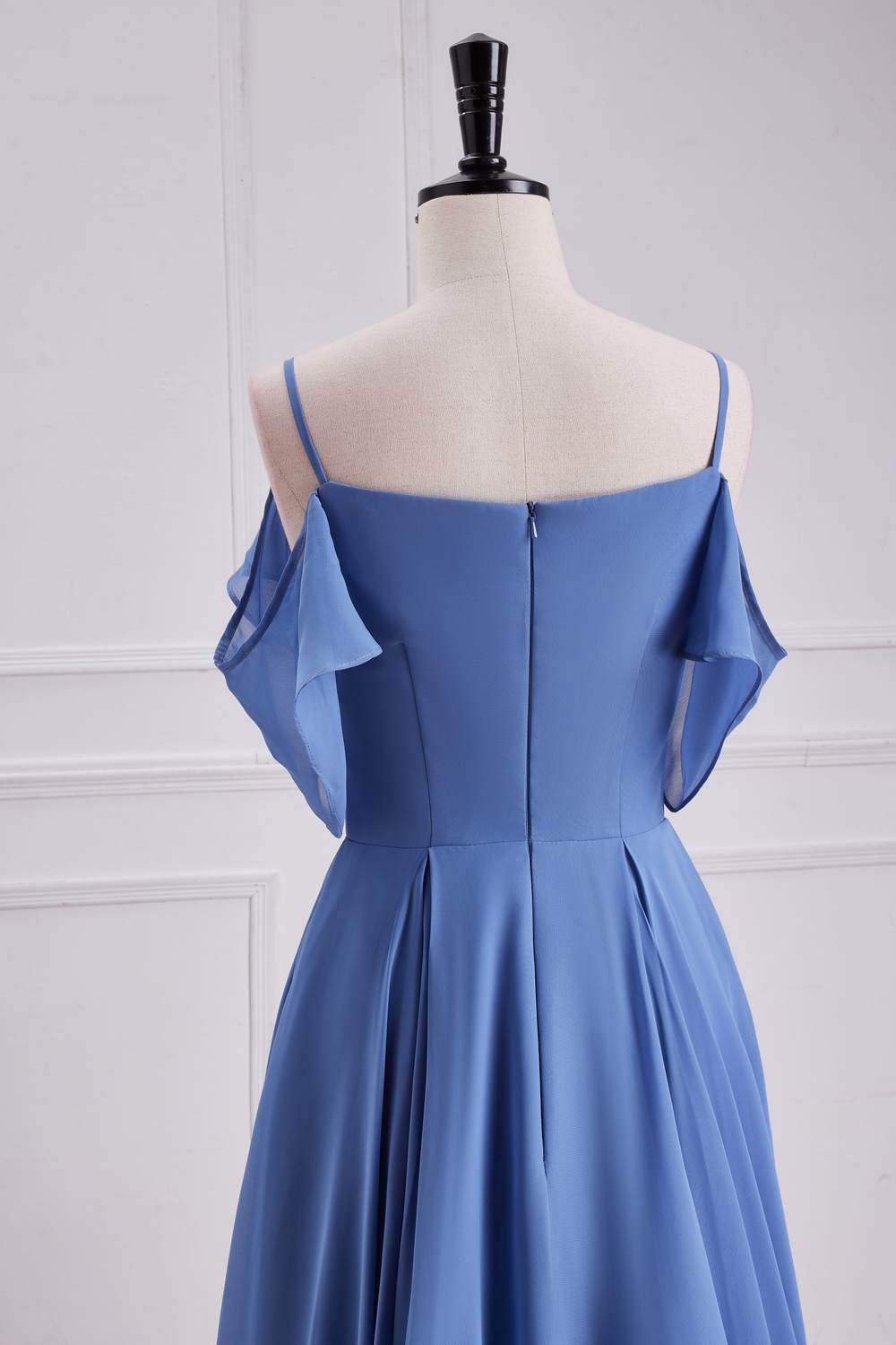 Blue Cold Shoulder A-line Long Bridesmaid Dress Formal Evening Prom Dresses Gowns