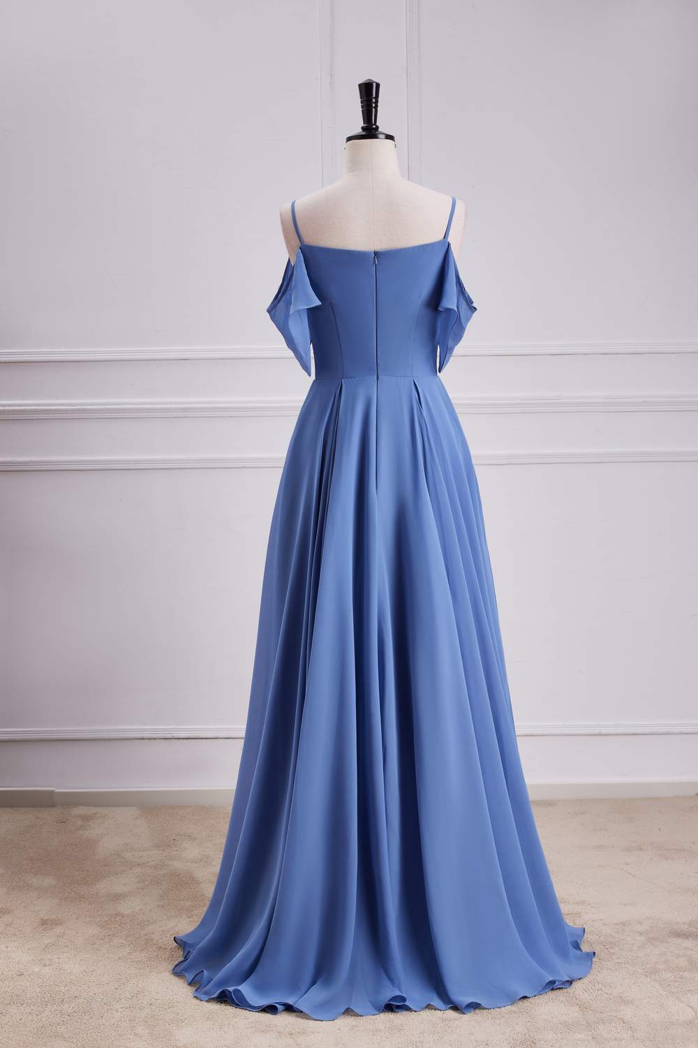 Blue Cold Shoulder A-line Long Bridesmaid Dress Formal Evening Prom Dresses Gowns