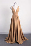 Goldenes langes Brautjungfernkleid mit Schlitz 