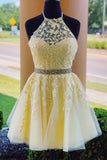 Spitzenkleid mit Neckholder-Ausschnitt, Kurzes Abschlussballkleid, Winterkleid, Festzugstanzkleider, Back to School Partykleid, KB0675 