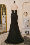 Schwarzes Meerjungfrau-Kleid, trägerlos, mit Applikationen, langes Ball- und Partykleid mit Schlitz, formelle Abendkleider