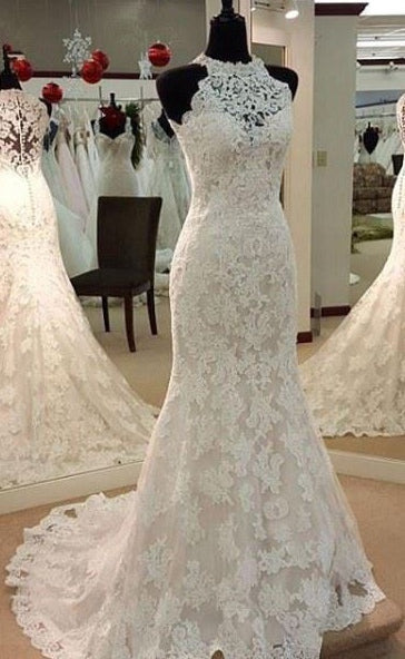 Spitzenhochzeitskleid mit Neckholder-Ausschnitt, Brautkleid, Kleider für Bräute 