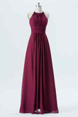 Mulberry A-line Halter Cut-Out Back Chiffon Long Bridesmaid Dress Prom Evening Formal Gowns