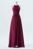 Mulberry A-line Halter Cut-Out Back Chiffon Long Bridesmaid Dress Prom Evening Formal Gowns
