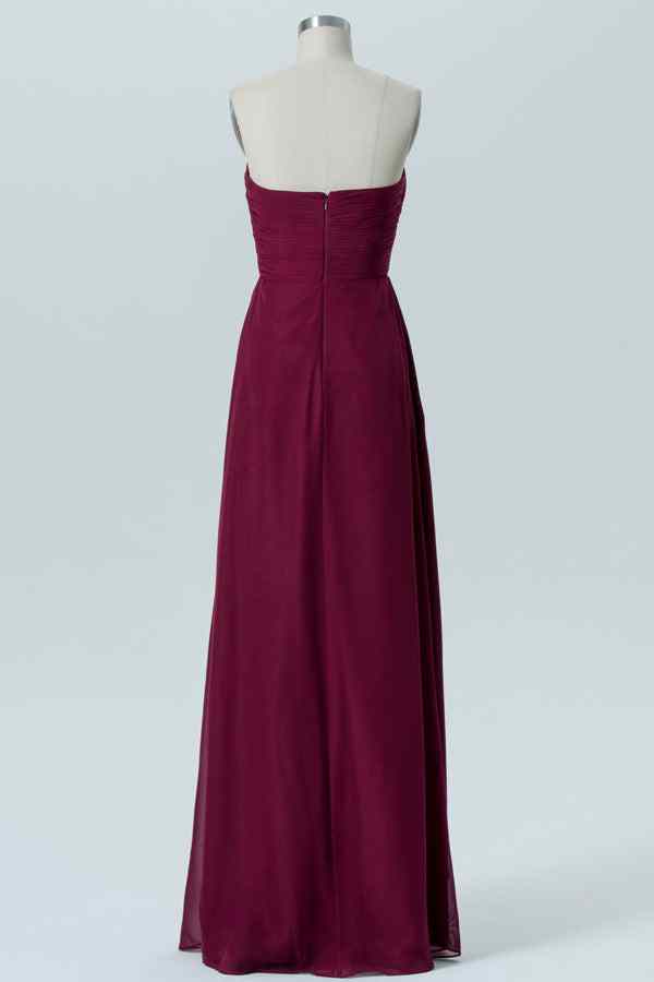 Mulberry A-line Strapless Pleated Ruffle Chiffon Long Bridesmaid Dress Prom Evening Gowns
