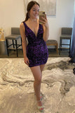 Purple Sequins Homecoming Dress One Shoulder Strap, Short Prom Dress ,Winter Formal Dress, Pageant Dance Dresses, Back To School Party Gown, KB0992