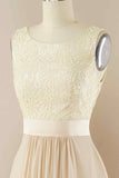 A-line Jewel Lace V Back Chiffon Hi-Low Bridesmaid Dress Prom Evening Gowns