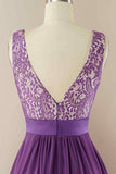 A-line Jewel Lace V Back Chiffon Hi-Low Bridesmaid Dress Prom Evening Gowns