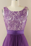 A-line Jewel Lace V Back Chiffon Hi-Low Bridesmaid Dress Prom Evening Gowns