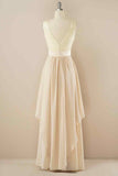 A-line Jewel Lace V Back Chiffon Hi-Low Bridesmaid Dress Prom Evening Gowns