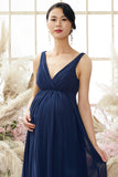 V neck Long Maternity Bridesmaid Dress Chiffon Formal Evening Dresses