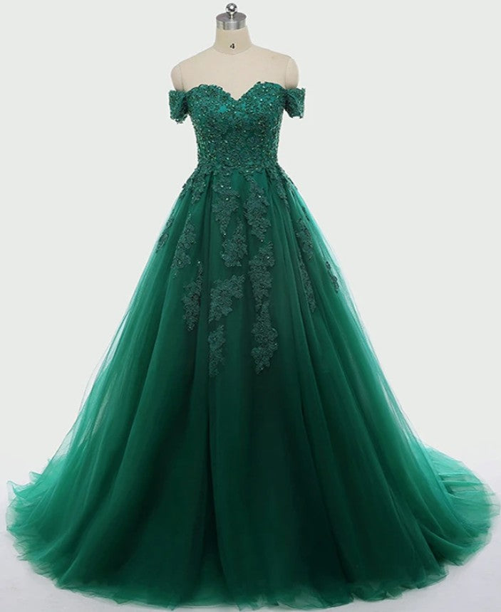 Grünes Ballkleid mit Schulterträgern, Formales Kleid, Abendkleid, Festzugstanzkleid, Schulpartykleid, KB0718 