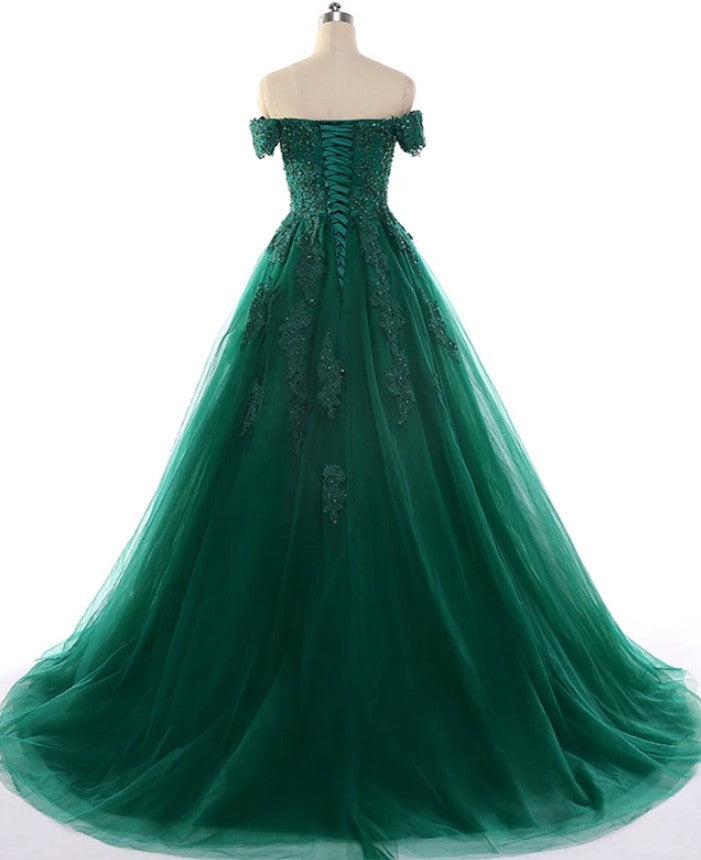Grünes Ballkleid mit Schulterträgern, Formales Kleid, Abendkleid, Festzugstanzkleid, Schulpartykleid, KB0718 