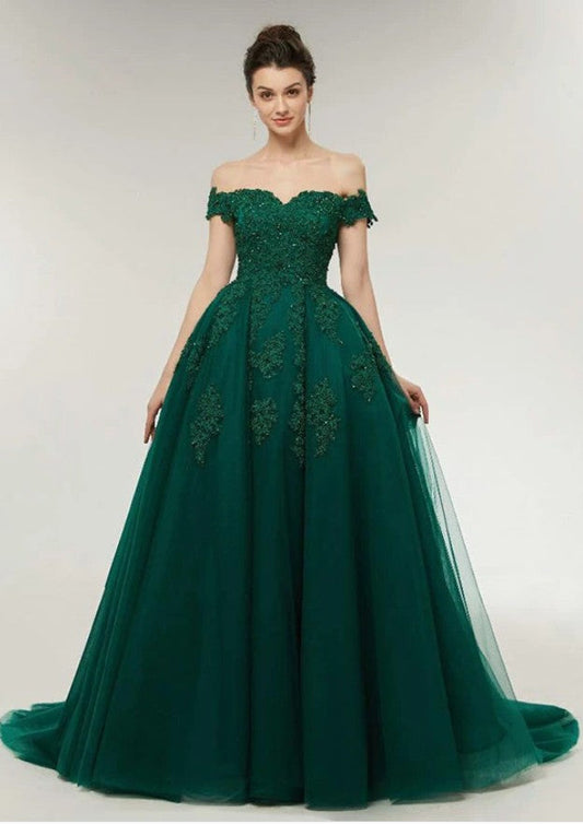 Grünes Ballkleid mit Schulterträgern, Formales Kleid, Abendkleid, Festzugstanzkleid, Schulpartykleid, KB0718 