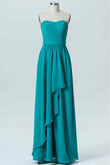 Jade A-line Strapless Pleated Chiffon Ruffle Long Bridesmaid Dress Prom Evening Gowns