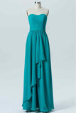 Jade A-line Strapless Pleated Chiffon Ruffle Long Bridesmaid Dress Prom Evening Gowns