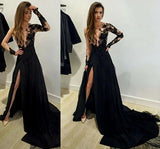 Sexy Black Prom Dress Slit Skirt, Evening Dress ,Winter Formal Dress, Pageant Dance Dresses, Graduation School Party Gown, PC0081 - Promcoming
