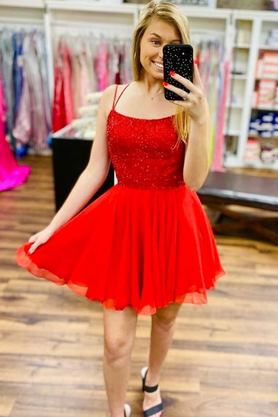 Red Homecoming Dress, Short Prom Dresses, Formal Dress, Evening Dress, Pageant Dance Dresses, School Party Gown, KB0708