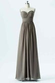 Silver A-line Strapless Twist Knot Chiffon Long Bridesmaid Dress Prom Evening Gowns