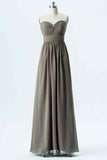 Silver A-line Strapless Twist Knot Chiffon Long Bridesmaid Dress Prom Evening Gowns