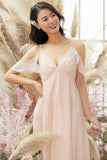 Pink Off Shoulder A line Bridesmaid Dress Formal Evening Prom Dresses with Slit