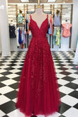Burgunder Spitzenkleid lang, Formales Kleid, Abendkleid, Festzugstanzkleider, Schulpartykleid, PC0746 