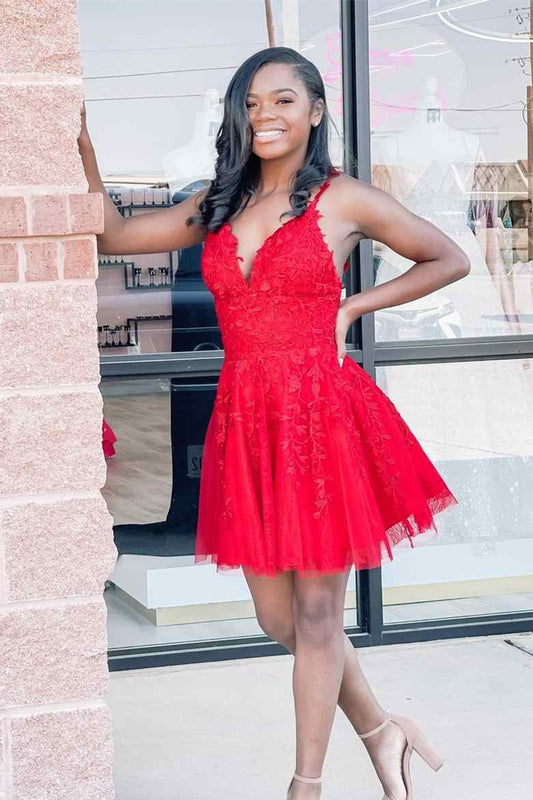 Red Lace Homecoming Dress , Short Prom Dress ,Formal Dress,Dance Dresses, Back To School Party Gown, KB0849