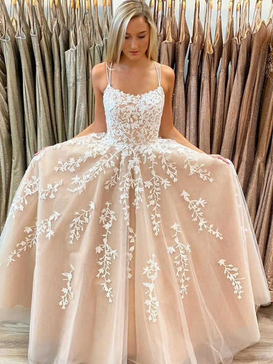 Champagner Spitzenkleid lang, Formales Kleid, Abendkleid, Festzugstanzkleider, Schulpartykleid, KB0720 