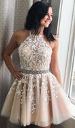 Halter Neckline Homecoming Dress, Short Prom Dress, Evening Dress ,Winter Formal Dress, Pageant Dance Dresses, Graduation School Party Gown, PC0151 - Promcoming