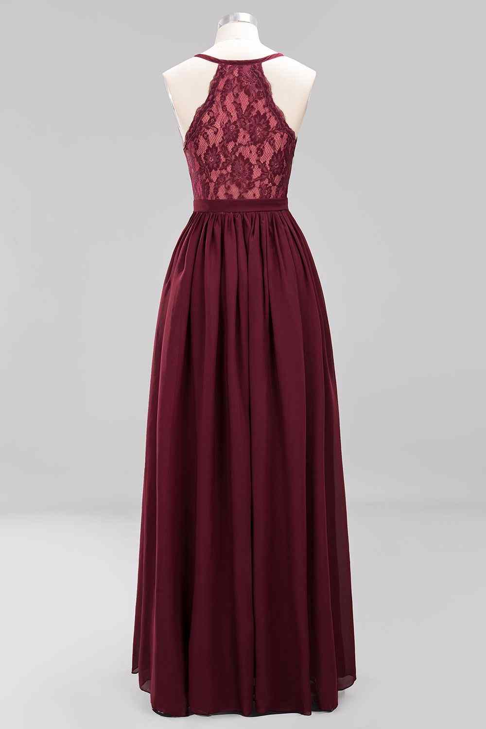 Burgunderrotes A-Linien-Brautjungfernkleid mit herzförmigen Ärmeln und plissiertem Chiffon 