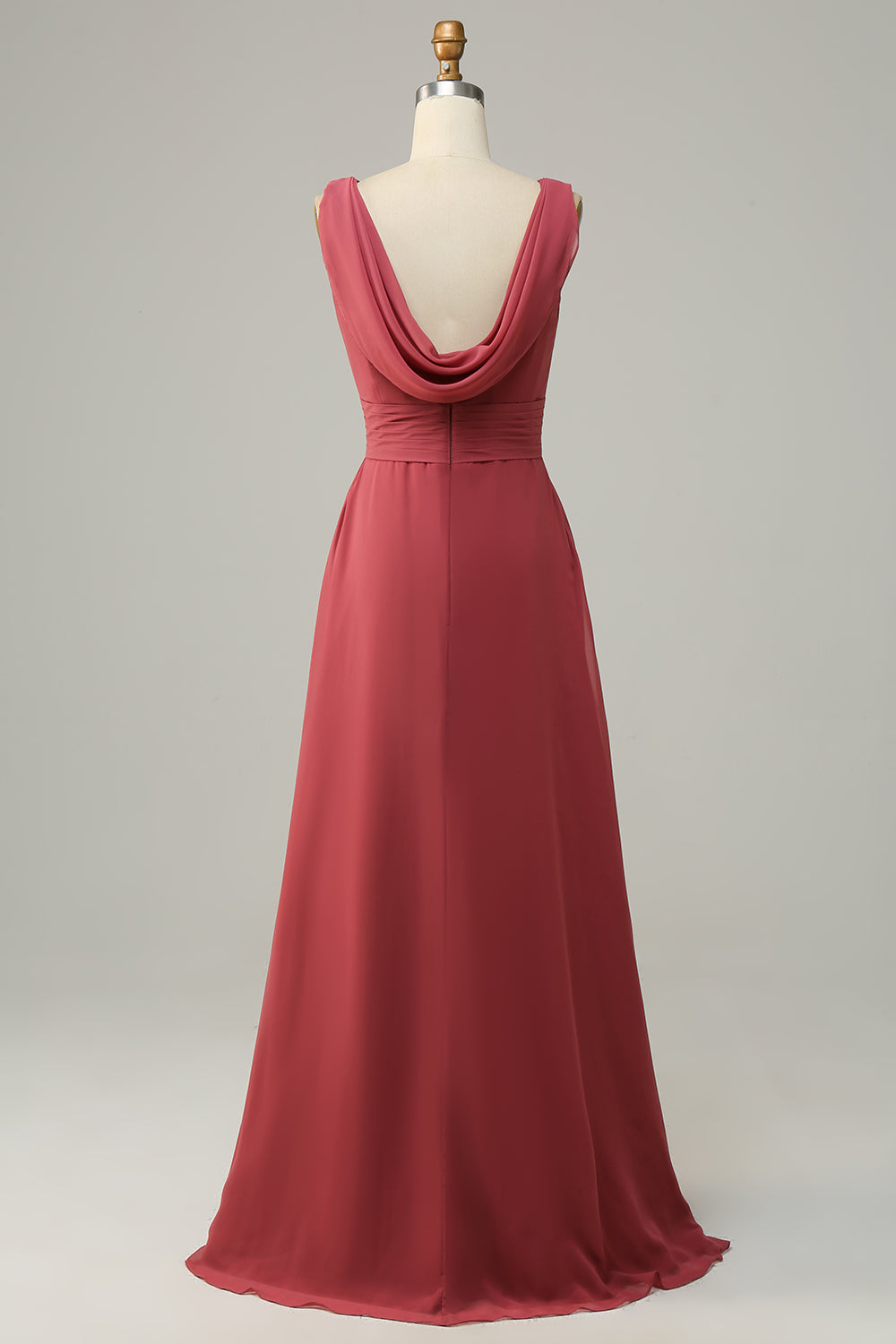 V-Ausschnitt Desert Rose Ärmelloses Chiffon Langes Brautjungfernkleid Formelle Abendkleider