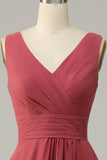 V-Ausschnitt Desert Rose Ärmelloses Chiffon Langes Brautjungfernkleid Formelle Abendkleider