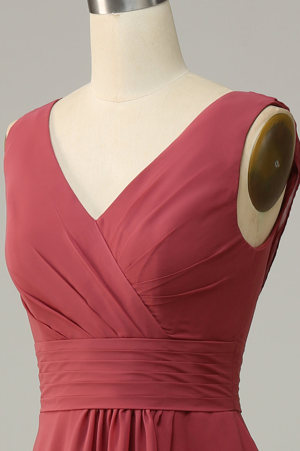 V-Ausschnitt Desert Rose Ärmelloses Chiffon Langes Brautjungfernkleid Formelle Abendkleider