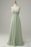 Spaghettiträger Ärmellos Dusty Sage Brautjungfernkleid Formelle Abendkleider Kleider