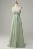 Spaghettiträger Ärmellos Dusty Sage Brautjungfernkleid Formelle Abendkleider Kleider
