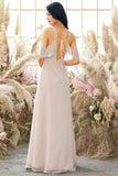 Pink Off Shoulder A line Bridesmaid Dress Formal Evening Prom Dresses with Slit