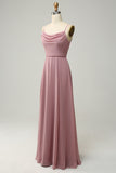 Spaghetti Straps A Line Sleeveless Long Bridesmaid Dress Formal Evening Dresses