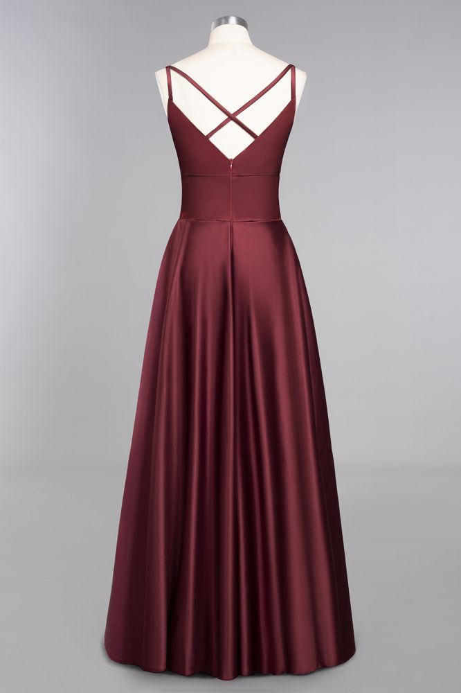 Amzing Burgundy Evening Maxi Bridesmaid Dress Charming V-Neck Backless Wedding Party Dress