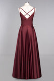 Amzing Burgundy Evening Maxi Bridesmaid Dress Charming V-Neck Backless Wedding Party Dress