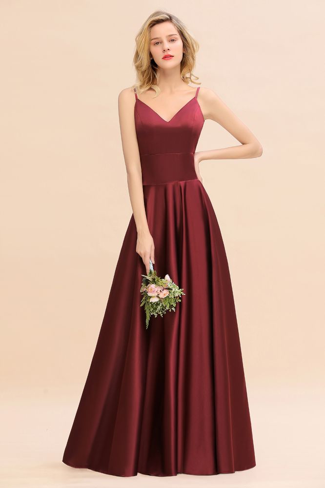Amzing Burgundy Evening Maxi Bridesmaid Dress Charming V-Neck Backless Wedding Party Dress