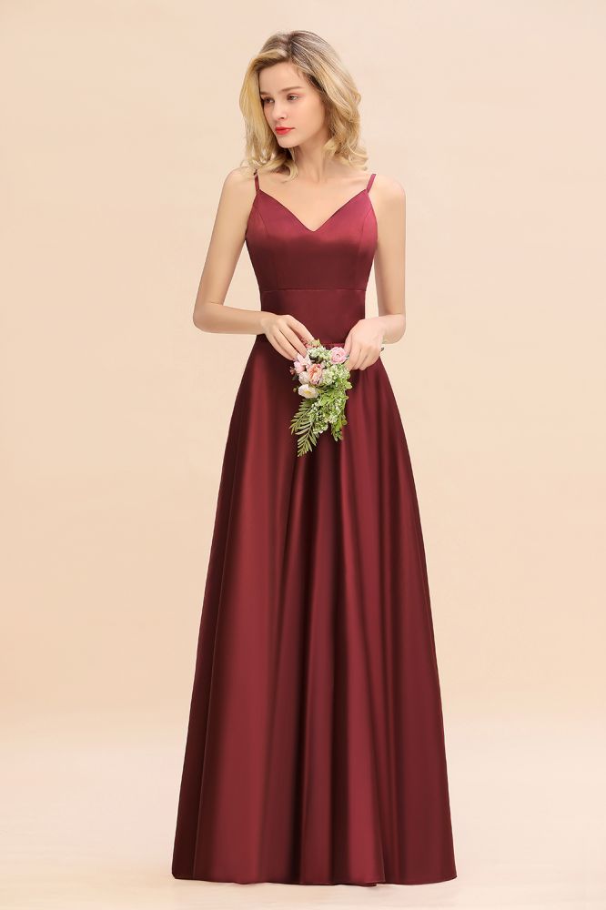 Amzing Burgundy Evening Maxi Bridesmaid Dress Charming V-Neck Backless Wedding Party Dress