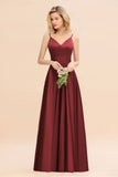 Amzing Burgundy Evening Maxi Bridesmaid Dress Charming V-Neck Backless Wedding Party Dress
